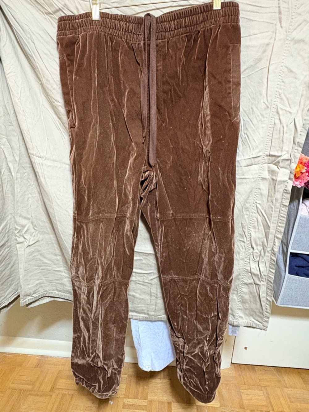 Brown Velour Jogger Sweatpants with Drawstring